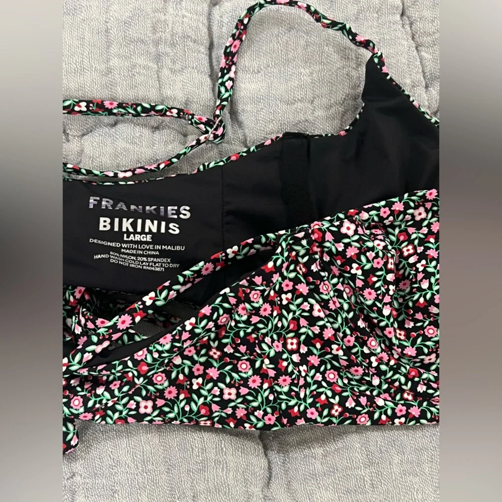 Frankie's Bikinis Floral Black Pink Green Bikini Set